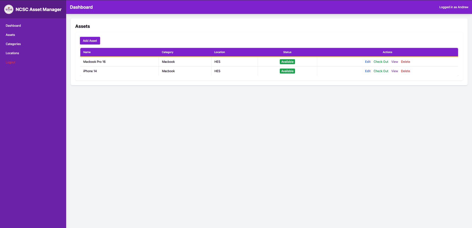 NCSC Asset Manager screenshot